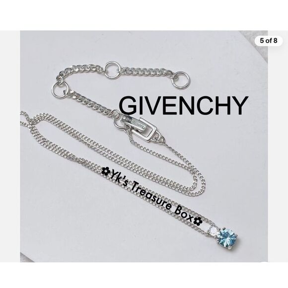 GIVENCHY SILVER NECKLACE with LIGHT BLUE STONE - Picture 5 of 6